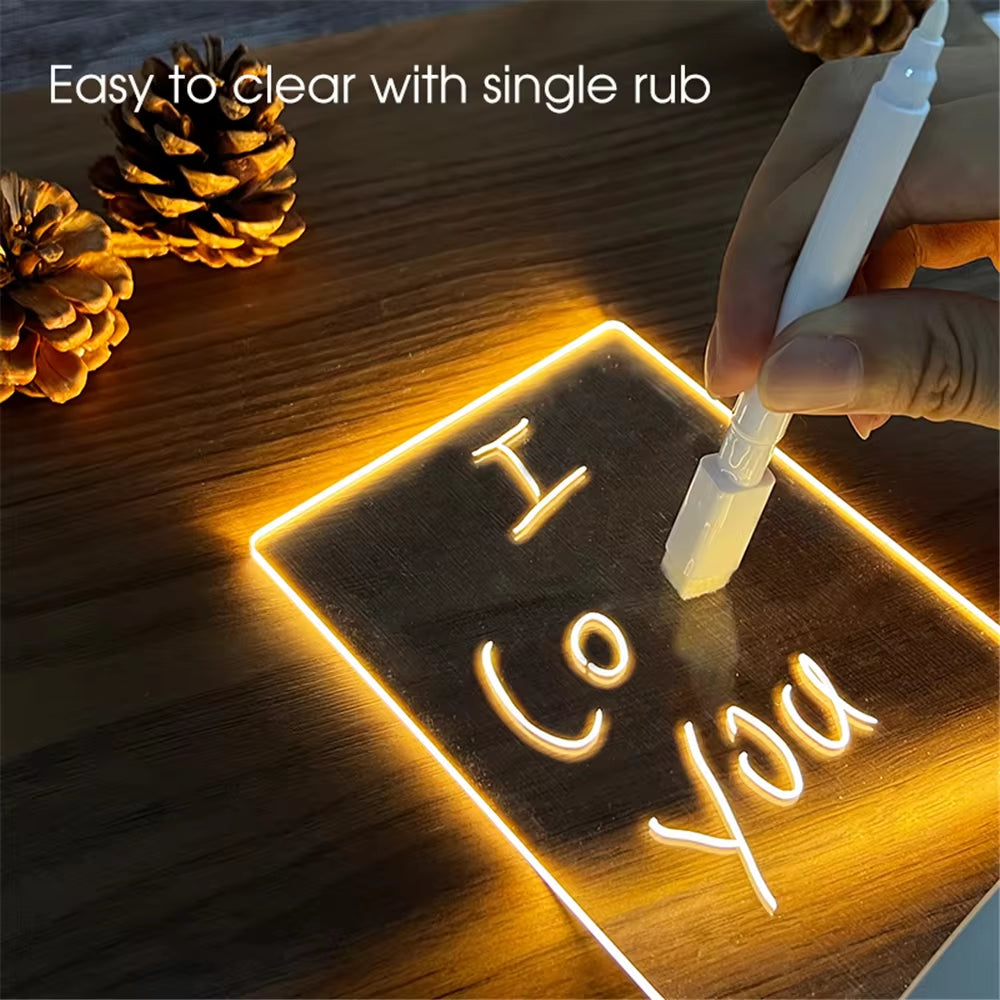 Transparent Luminous LED Night Lights USB Luminous Acrylic Night Light Erasable Write Message Board Calendar Desktop Ornaments