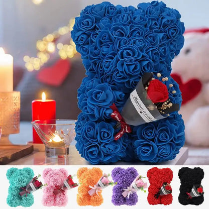 25Cm Rose Bear Creative Eternal Rose Flower Teddybear in Gift Box Romantic Valentine'S Day Gift Christmas Gift Wedding Decor