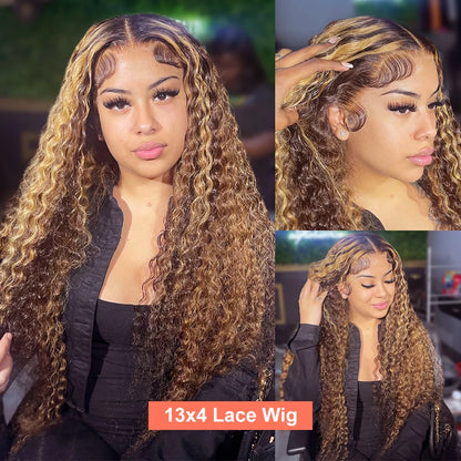 13X6 Highlight Curly Lace Front Human Hair Wig 13X4 Loose Deep Wave Frontal Wig Ombre Colored 30 Inch Hd Lace Wigs