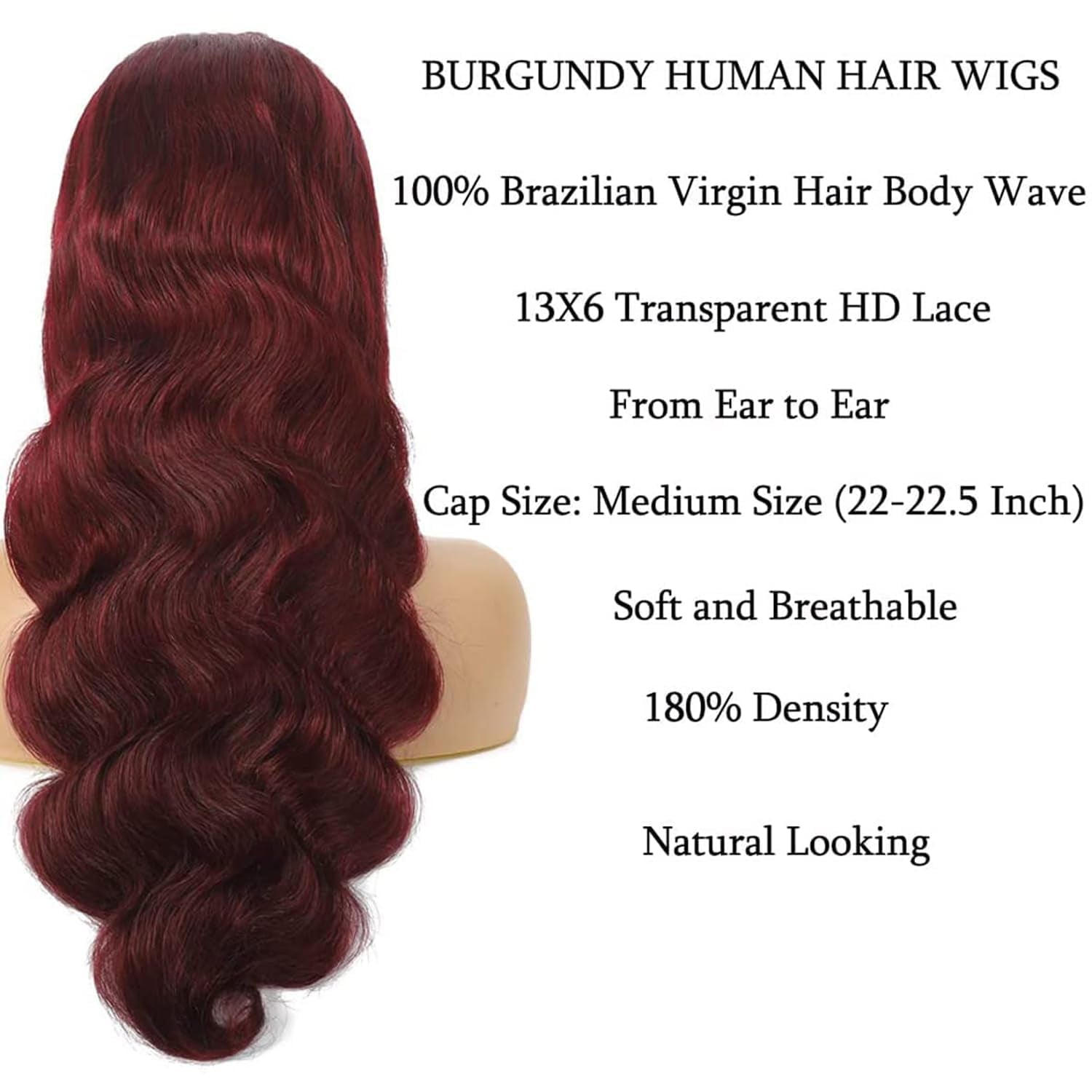 99J Burgundy Lace Front Wigs Human Hair Red Wigs 13X6 Brazilian Body Wave Wigs HD Transparent Human Hair Wigs Glueless Pre Plucked Bleached Knots with Baby Hair 180% Density