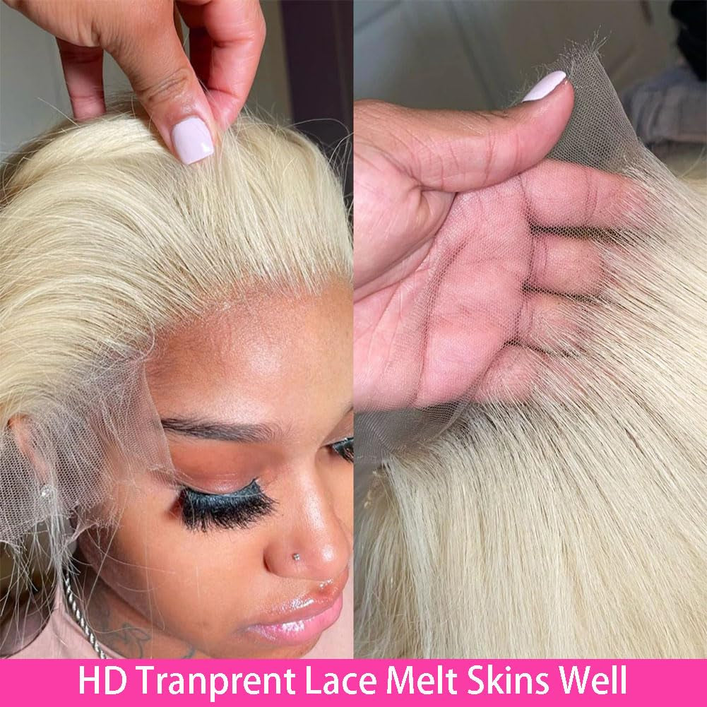 Blonde Lace Front Wigs Human Hair Pre Plucked 613 13X6 Lace Front Wig Human Hair Blonde Wig Human Hair 180 Density 613 HD Lace Frontal Wig (22Inch)