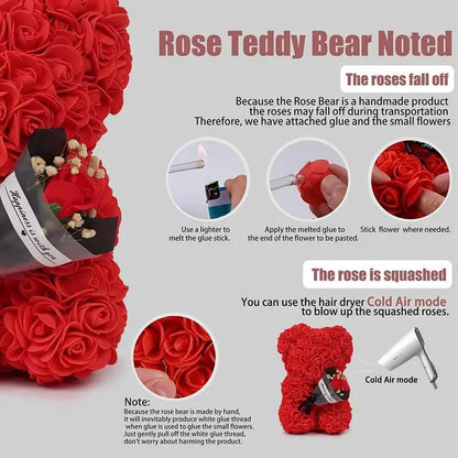 25Cm Rose Bear Creative Eternal Rose Flower Teddybear in Gift Box Romantic Valentine'S Day Gift Christmas Gift Wedding Decor