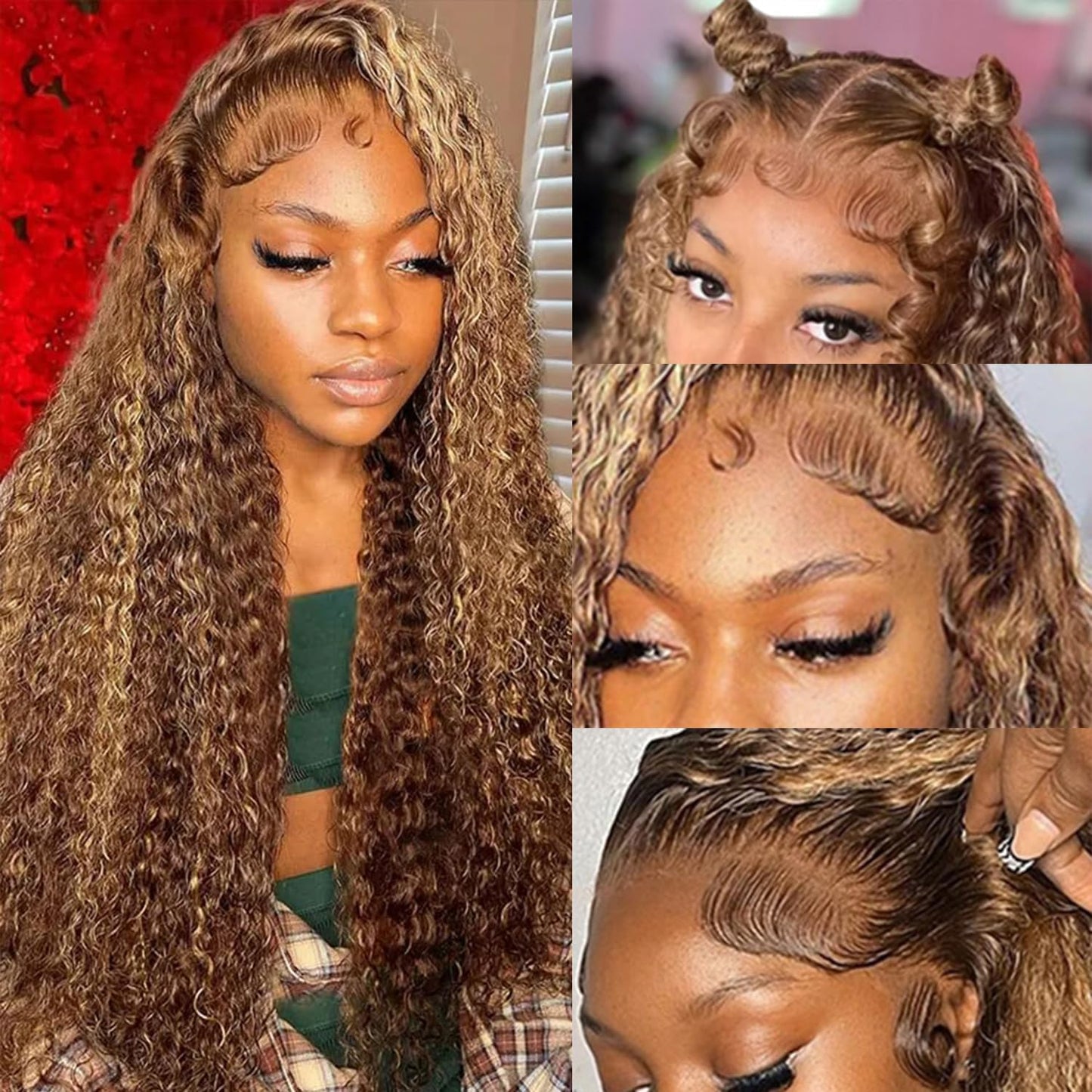 26 Inch 13X6 Highlight Ombre Deep Wave Lace Front Wigs Human Hair Pre Plucked #4/27 Colored Glueless Wigs Water Wave Honey Blonde Curly Lace Frontal Wigs Human Hair for Women with Baby Hair