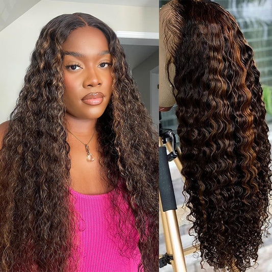 Highlight Ombre Lace Front Wig Human Hair 1B/30 Black Brown 13X4 HD Lace Frontal Wigs Pre Plucked with Baby Hair Deep Wave Ombre Honey Blonde Human Hair Wigs for Black Women 180% Density 32 Inch